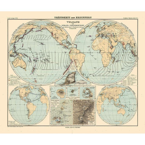 Seismic Activity Volcanos World - Perthes 1838 White Modern Wood Framed Art Print by Perthes