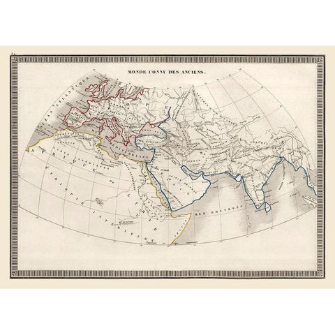 World as Known to Ancients - Monin 1839 Black Modern Wood Framed Art Print with Double Matting by Monin