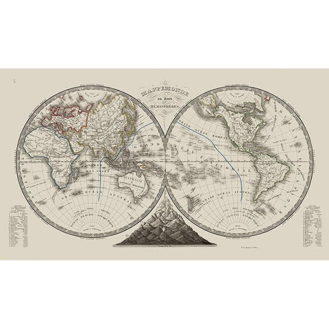 Western Eastern Hemispheres - Monin 1839 Gold Ornate Wood Framed Art Print with Double Matting by Monin
