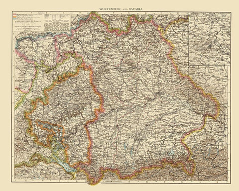 Wurtemberg Bavaria Germany - Andree 1895 Black Ornate Wood Framed Art Print with Double Matting by Andree