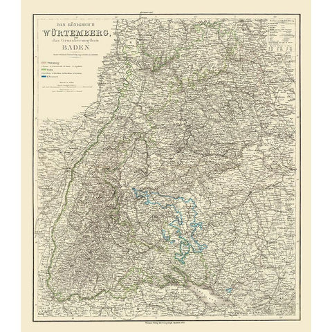 Wurtemberg Germany - Weiland 1856 Black Modern Wood Framed Art Print by Weiland