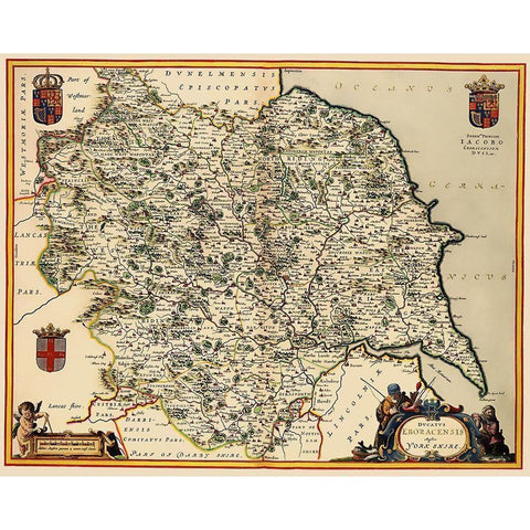 Yorkshire County England - Jansson 1645 White Modern Wood Framed Art Print by Jansson