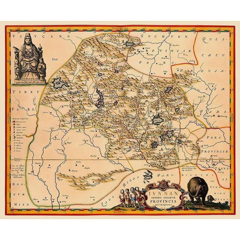 Yunnan Province China - Blaeu 1655 Gold Ornate Wood Framed Art Print with Double Matting by Blaeu