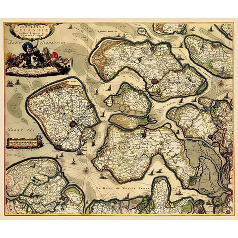 Zeeland Province Netherlands - Visscher 1680 Black Modern Wood Framed Art Print by Visscher