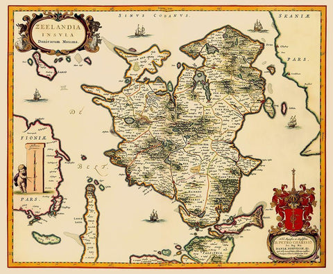 Denmark - Blaeu 1662 White Modern Wood Framed Art Print with Double Matting by Blaeu