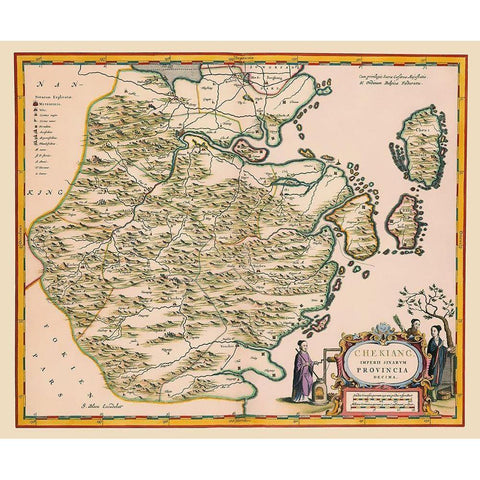 Zhejiang Province China - Blaeu 1655 Gold Ornate Wood Framed Art Print with Double Matting by Blaeu