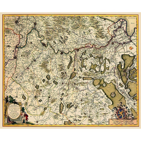 Zutphen Netherlands - Visscher 1681 Gold Ornate Wood Framed Art Print with Double Matting by Visscher