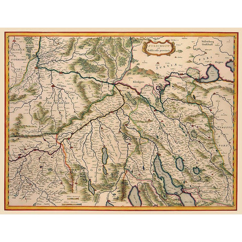 Zurich Region Switzerland - Blaeu 1635 Gold Ornate Wood Framed Art Print with Double Matting by Blaeu