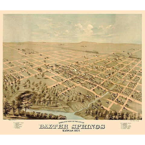 Baxter Springs Kansas - Glover 1871  Gold Ornate Wood Framed Art Print with Double Matting by Glover