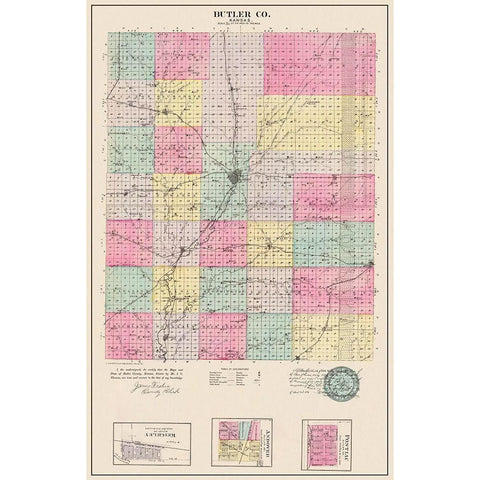 Butler Kansas - Everts 1887 Black Modern Wood Framed Art Print with Double Matting by Everts