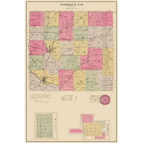 Cowley Kansas - Everts 1887 Gold Ornate Wood Framed Art Print with Double Matting by Everts