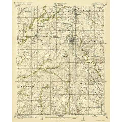 Columbus Kansas Quad - USGS 1918 Black Modern Wood Framed Art Print with Double Matting by USGS