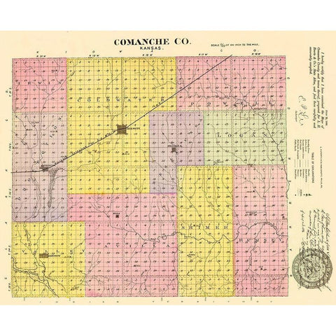 Comanche Kansas - Everts 1887 Gold Ornate Wood Framed Art Print with Double Matting by Everts