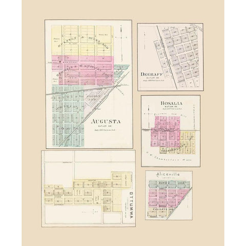 Degraff, Augusta, Rosalia, Aliceville, Ottumwa Gold Ornate Wood Framed Art Print with Double Matting by Everts