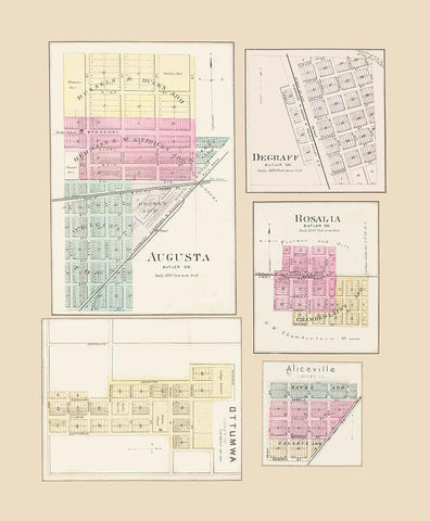 Degraff, Augusta, Rosalia, Aliceville, Ottumwa White Modern Wood Framed Art Print with Double Matting by Everts