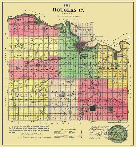 Douglas County Kansas - Allen 1886 White Modern Wood Framed Art Print with Double Matting by Allen