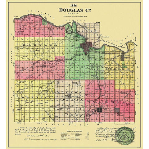 Douglas County Kansas - Allen 1886 Black Modern Wood Framed Art Print by Allen