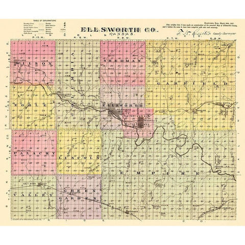 Ellsworth Kansas - Everts 1887 Black Modern Wood Framed Art Print with Double Matting by Everts