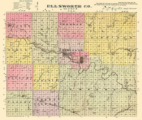 Ellsworth Kansas - Everts 1887 White Modern Wood Framed Art Print with Double Matting by Everts