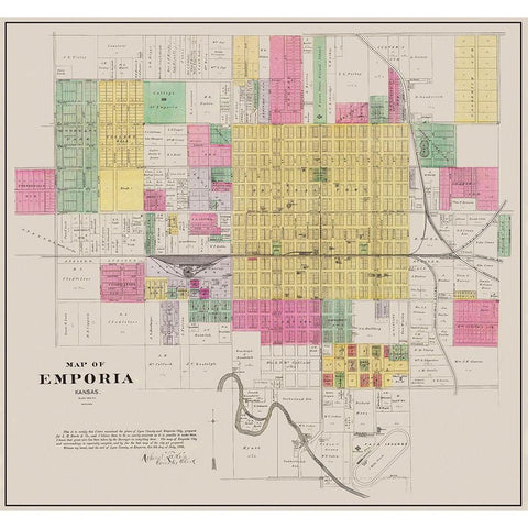 Emporia Kansas Landowner - Everts 1886 Black Modern Wood Framed Art Print with Double Matting by Everts