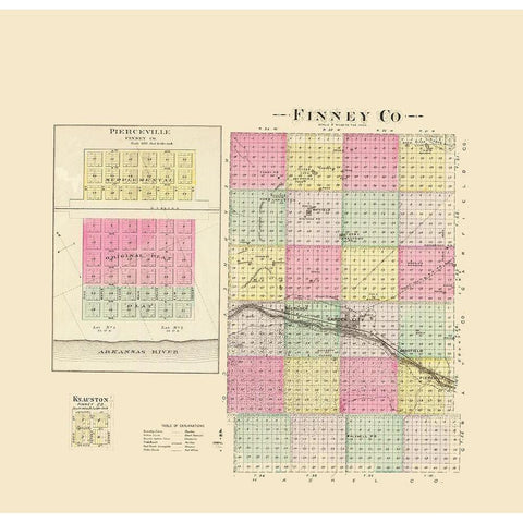 Finney Kansas - Everts 1887 Black Modern Wood Framed Art Print with Double Matting by Everts