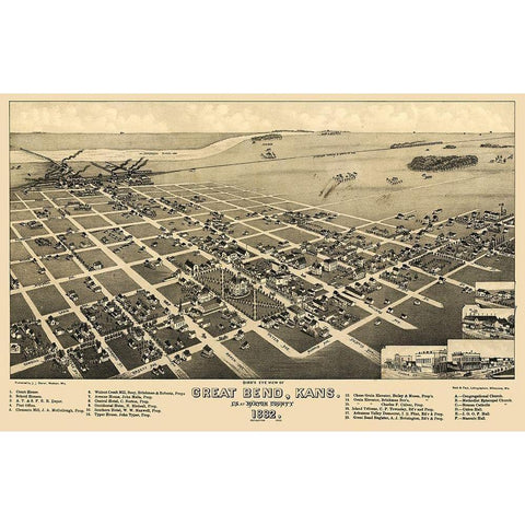 Great Bend Kansas - Stoner 1882  Gold Ornate Wood Framed Art Print with Double Matting by Stoner