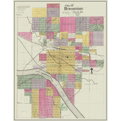 Hutchinson Kansas Landowner - Everts 1887 Gold Ornate Wood Framed Art Print with Double Matting by Everts