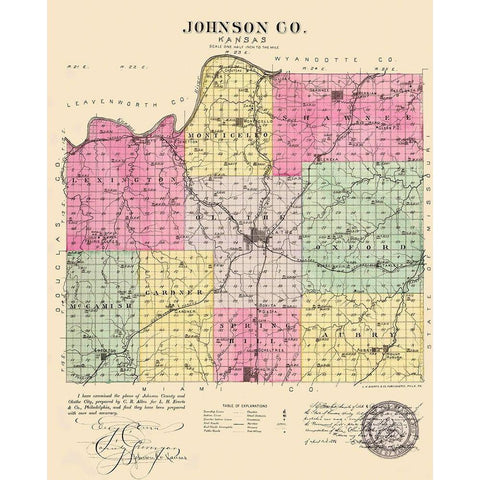 Johnson Kansas - Everts 1887 White Modern Wood Framed Art Print by Everts