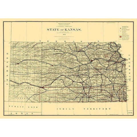 Kansas - Strum 1884  Black Modern Wood Framed Art Print with Double Matting by Strum