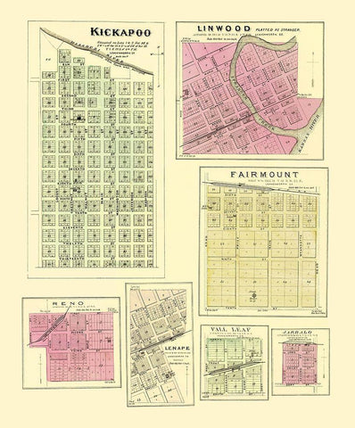 Kickapoo, Linwood, Fairmount Kansas - Everts 1887 Black Ornate Wood Framed Art Print with Double Matting by Everts