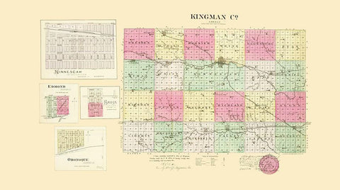 Kingman Kansas - Everts 1887 Black Ornate Wood Framed Art Print with Double Matting by Everts