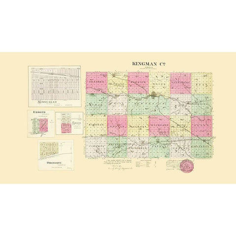 Kingman Kansas - Everts 1887 Gold Ornate Wood Framed Art Print with Double Matting by Everts