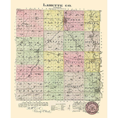 Labette Kansas - Everts 1887 Black Modern Wood Framed Art Print with Double Matting by Everts