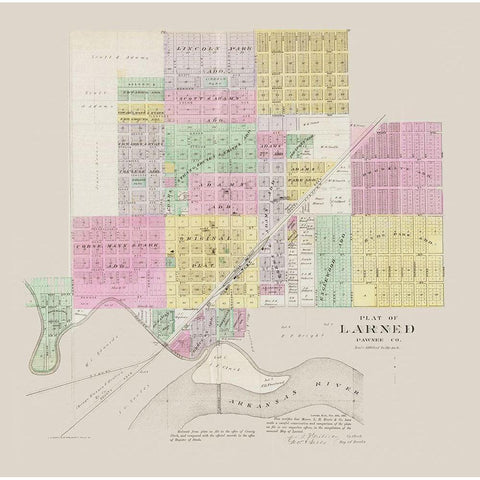 Larned Kansas - Everts 1887 Gold Ornate Wood Framed Art Print with Double Matting by Everts