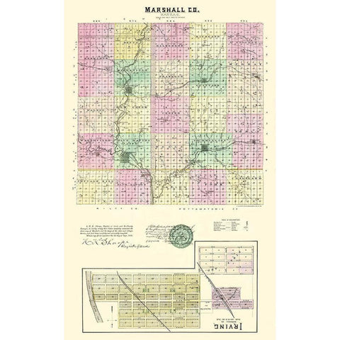 Marshall Kansas - Everts 1887 Black Modern Wood Framed Art Print with Double Matting by Everts