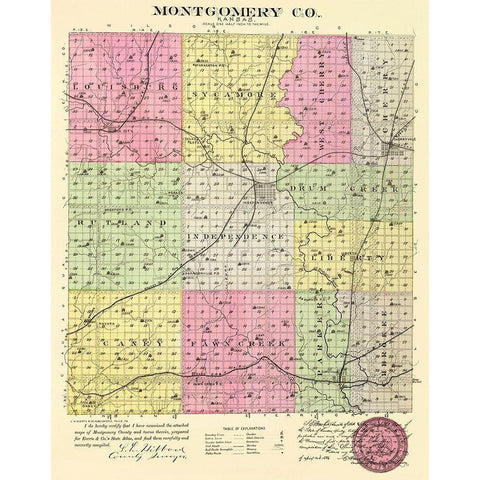 Montgomery Kansas - Everts 1887 Black Modern Wood Framed Art Print with Double Matting by Everts