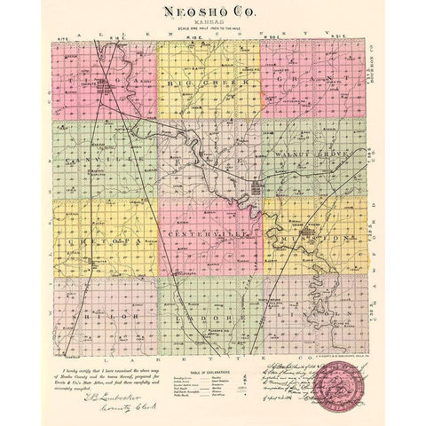 Neosho Kansas - Everts 1887 Black Modern Wood Framed Art Print with Double Matting by Everts