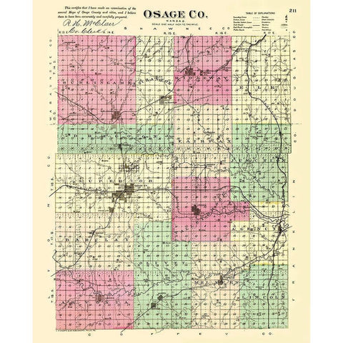 Osage Kansas - Everts 1887 Black Modern Wood Framed Art Print with Double Matting by Everts