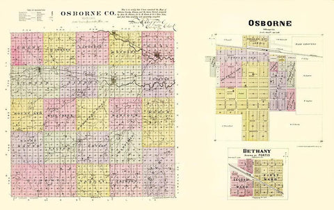 Osborne Kansas - Everts 1887 Black Ornate Wood Framed Art Print with Double Matting by Everts