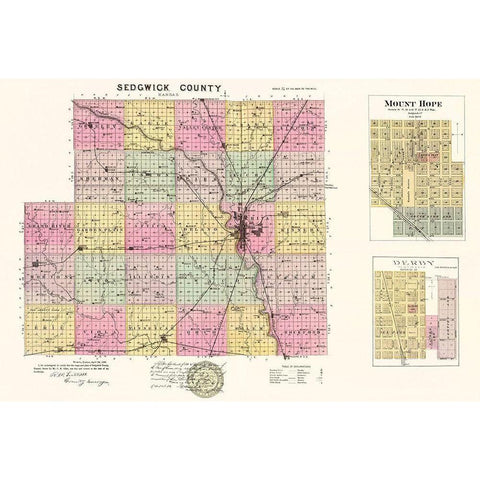 Sedgwick Kansas - Everts 1887 Gold Ornate Wood Framed Art Print with Double Matting by Everts