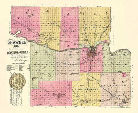 Shawnee Kansas - Everts 1887 Black Ornate Wood Framed Art Print with Double Matting by Everts