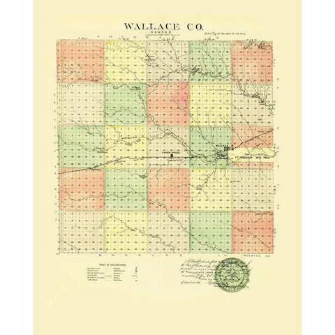 Wallace Kansas - Everts 1887 Gold Ornate Wood Framed Art Print with Double Matting by Everts