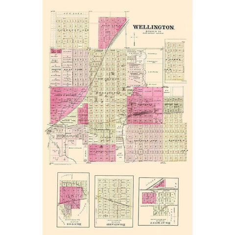 Wellington Kansas Landowner - Everts 1887 Black Modern Wood Framed Art Print with Double Matting by Everts