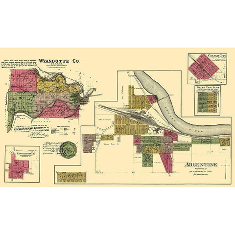 Wyandotte Kansas Landowner - Everts 1878 Gold Ornate Wood Framed Art Print with Double Matting by Everts