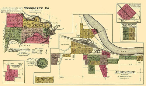 Wyandotte Kansas Landowner - Everts 1878 Black Ornate Wood Framed Art Print with Double Matting by Everts