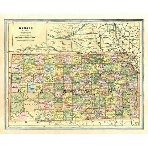 Kansas - Cram 1886 Gold Ornate Wood Framed Art Print with Double Matting by Cram