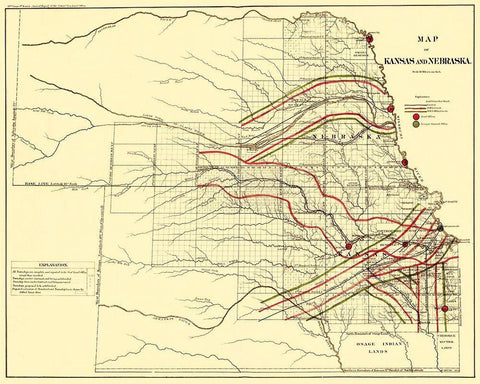 Kansas, Nebraska - USGLO 1865 Black Ornate Wood Framed Art Print with Double Matting by USGLO