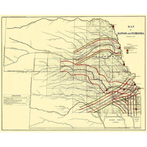 Kansas, Nebraska - USGLO 1865 Black Modern Wood Framed Art Print by USGLO