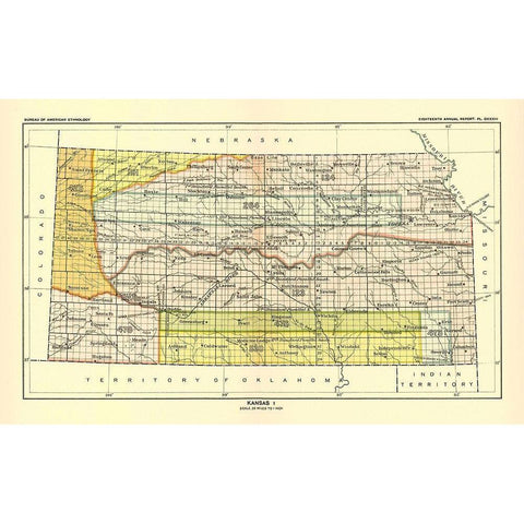 Kansas - Bureau of American Ethnology 1896 White Modern Wood Framed Art Print by Bureau of American Ethnology