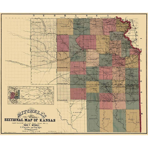 North East Kansas - Mitchell 1859 White Modern Wood Framed Art Print by Mitchell